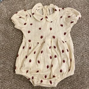 Kate Quinn Cream and Burgundy Strawberry Collared Bubble Romper